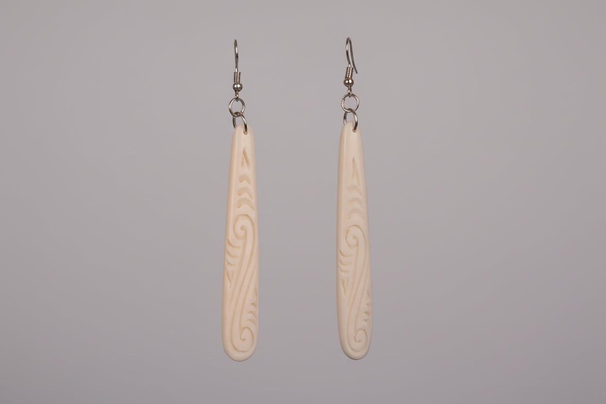 Bone Earrings - Medium Engraved Koru