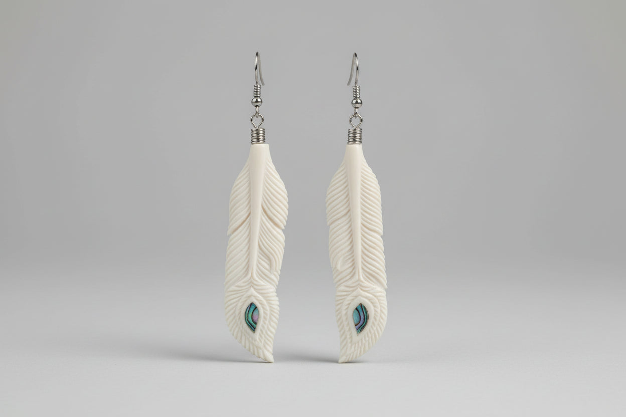 Bone feather with paua earrings
