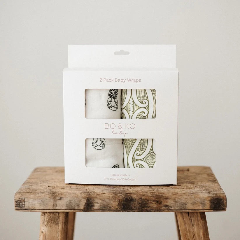 2 Pack Pēpi Wraps - Green Tiki & Green Te Pātiki