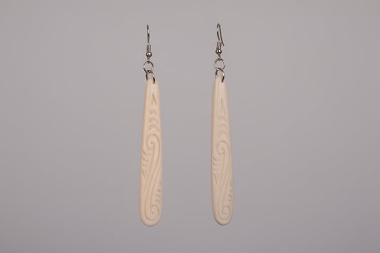 Bone Earrings - Medium Engraved Koru