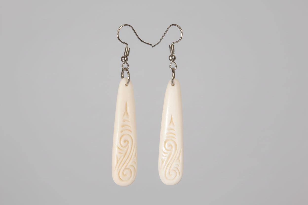 Bone Earrings - Small Engraved Koru